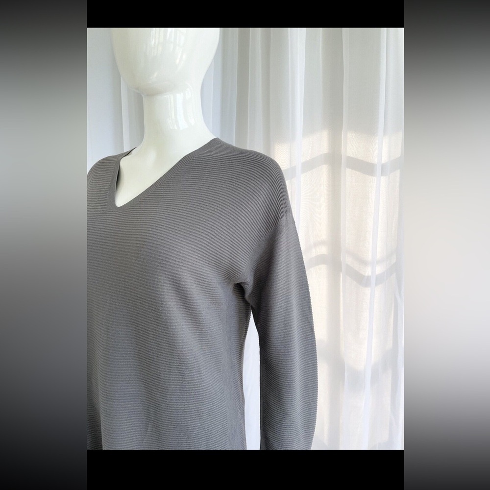 Lafayette 148 NY Gray Ribbed Knit Long Sleeve Tunic | Size Small - Picture 2 of 5